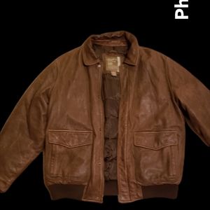 Eddie bauer, XL, brown leather goose down insulated flight jacket bomber